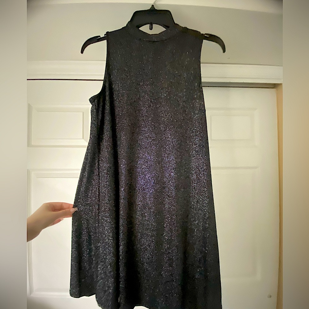 Sparkly black mini dress, halter top